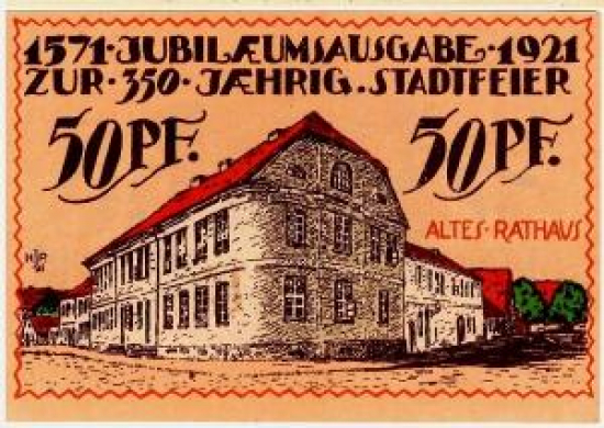 ALMAN NOTGELD KAĞIT PARA ALMANYA TÜRİNGEN KASABASI 50 PFENNİG 31.07.1921 