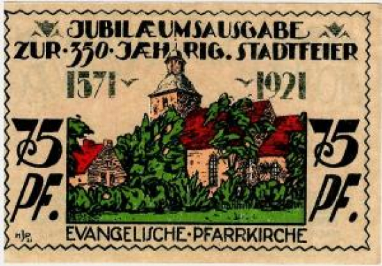 ALMAN NOTGELD KAĞIT PARA ALMANYA TÜRİNGEN KASABASI 75 PFENNİG 31.07.1921 