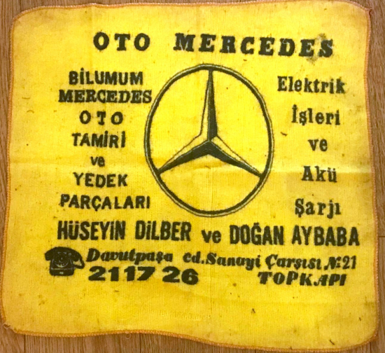 SARI TOZ BEZİ MERCEDEZ ARMALI OTO REKLAMLI TAMİRHANE HEDİYESİ 