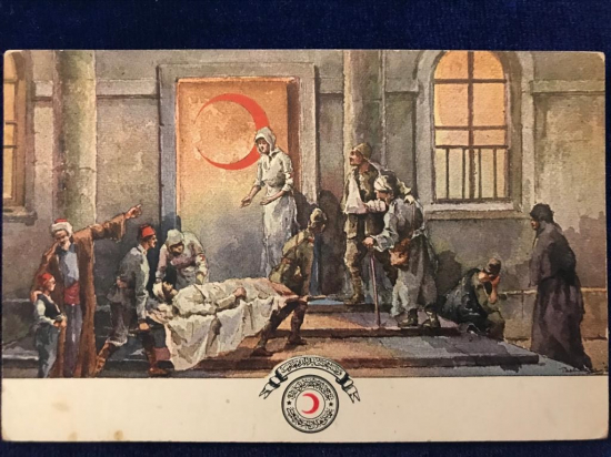 OSMANLI HİLALİAHMER CEPHEDE YARALI ASKERE BAKAN DOKTOR VE HEMŞİRE  KARTPOSTAL