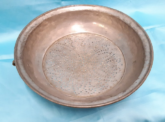 OSMANLI DÖVME EL YAPIM BAKIR KALAYLI KULPLU DELİKLİ KEVGİR 