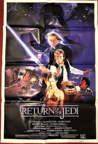 STAR WARS RETURN  OF THE JEDİ RENKLİ SİNEMA AFİŞ FİLM GÖSTERİMDE TANITIMINDA ASILARAK KULLANILMIŞDIR 