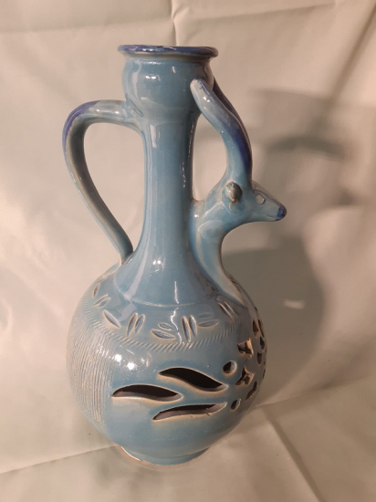 MAVİ CİNİ SANATCI EL YAPIM MİTOLOJİK FİGÜRLU SURAHİ 