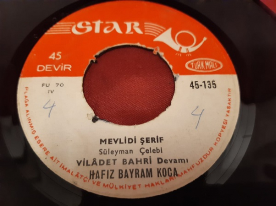 STAR FU 69 III 45 - 135 MEVLİDİ ŞERİF 45 LİK YERLİ PLAK 