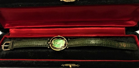 SALVİ 18 GOLD PLATED CUARTZ BAYAN KOL SAATİ YEŞİL DERİ KAYIŞ