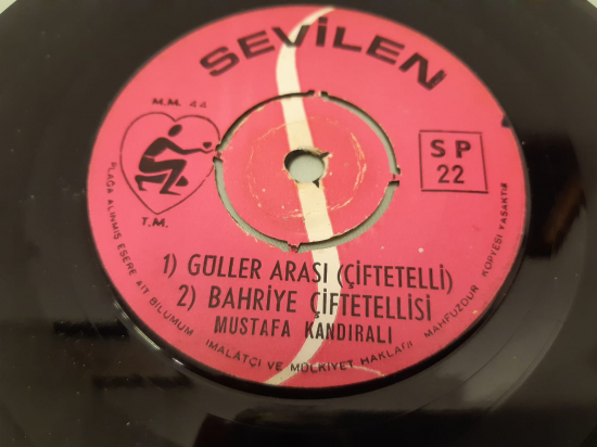 MUSTAFA KANDIRALI GÜLLER ARASI ( CİFTETELLİ ) BAHRİYE ÇİFTETELLİSİ , MEVLANA , MODERN KARŞILAŞMA 45 LİK YERLİ PLAK 