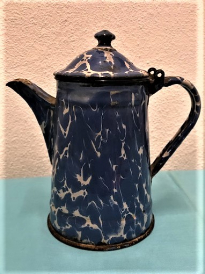MAVİ BEYAZ FASARİT RENKDE KAPAKLI EMAYE CAY KAHVE SUT PİSİRME CEZVESİ