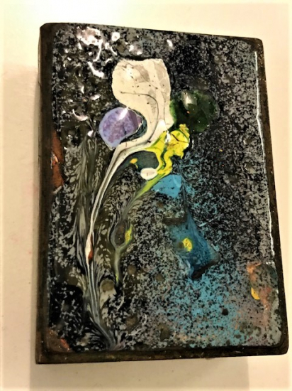 1960 EMAYE KAPLAMA KİBTİK KABI  FARKLI RENKLERİ AKITMA SANATI KİBRİTLİK