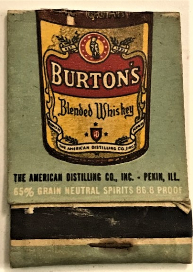 1940 AMERİKAN BURTONS BLENDED WHISKEY REKLAMLI KARTON KİBRİT 