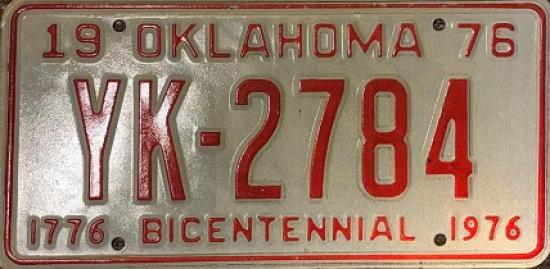 USA AMERİKAN 19 OKLAHOMA  YK-2784 1976 METAL PLAKA