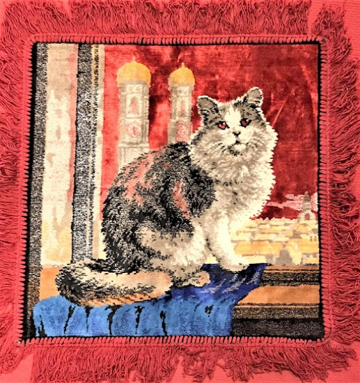 FLOŞ DOKUMA YASTIK KILIFI 50 X 50 İRAN KEDİSİ FÜGÜRLÜ 
