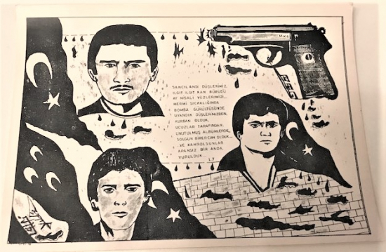 LATİF YILDIZ  CİZİM TASARIM MHP PROPAGANDA KARTPOSTAL 17X12 SİYAH BEZAY CİZİM KART  