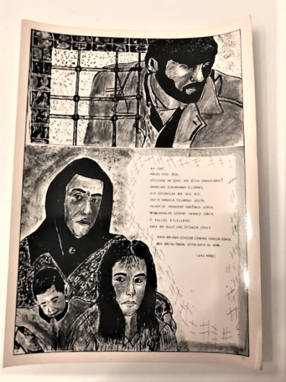 LATİF YILDIZ  CİZİM TASARIM MHP PROPAGANDA KARTPOSTAL 17X12 SİYAH BEZAY CİZİM KART