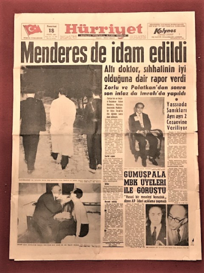 18 EYLÜL 1961 BASKI HÜRRİYET GAZETESİ ORJİNAL BASKI MENDERES,DE İDAM EDİLDİ 