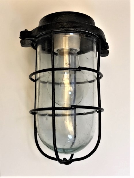 1950 ORJİNAL GEMİ ARMATÜR DÖKÜM CAM METAL PORSELEN DUY  AYDINLATMA LAMBASI 220 VOLT