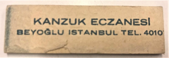 15.07.1944 TARİHLİ  BEYOGLU İSTANBUL  KANZUK ECZANESİ KARTON TARTI FİŞİ 