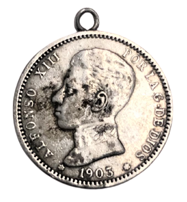 SPAİN SİLVER UNA PESETA PORLAK DE DİOS 1903 ALFONSO XIII 