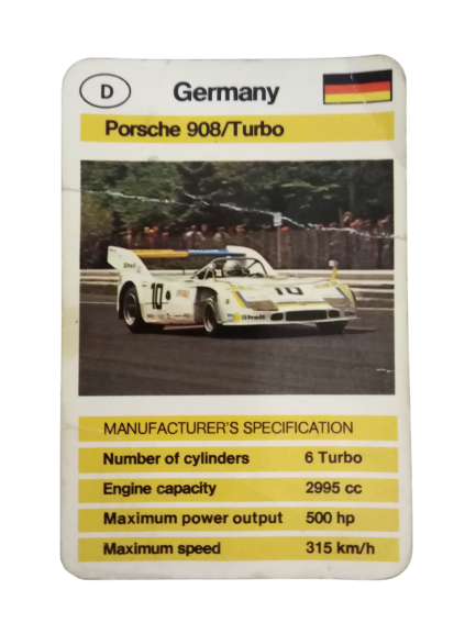 FX SCHMİD DUBREQ LİMİTED  MANUFACTURER'S SPECIFICATION KARTON OYUN KARTI GERMANY PORSCHE 908 TURBO  