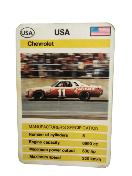 FX SCHMİD DUBREQ LİMİTED  MANUFACTURER'S SPECIFICATION KARTON OYUN KARTI USA CHEVROLET