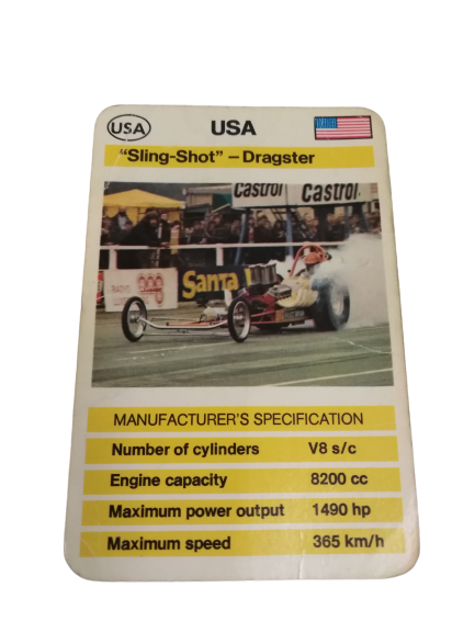 FX SCHMİD DUBREQ LİMİTED  MANUFACTURER'S SPECIFICATION KARTON OYUN KARTI USA SLING-SHOT DRAGSTER 