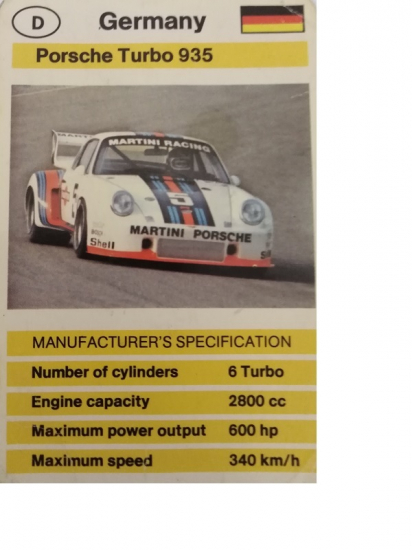 FX SCHMİD DUBREQ LİMİTED  MANUFACTURER'S SPECIFICATION OYUN KARTI  GERMANY  PORSHE 908/TURBO 