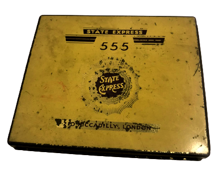 STATE EXPRESS 555 CIGARETTE TIN, 'SPECIALLY PACKED FOR AIR INDIA', VERY GOOD TENEKE BOŞ KUTU 
