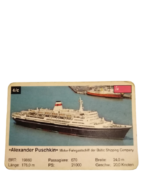 DENİZCİ KOLEKSİYONER OYUN KARTI ALEXANDER PUSCHKIN MOTOR BALTIC SHIPPING COMPANY USSR 