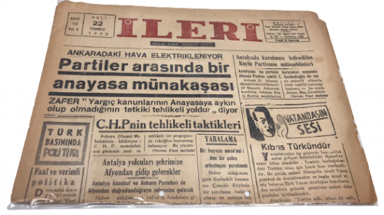 İLERİ GÜNLÜK SİYASİ DEMOKRAT GAZETE 22 TEMMUZ SALI 1952   ANTALYA İLERİ GAZETESİ SATIŞ FİYATI 5 KURUŞTUR