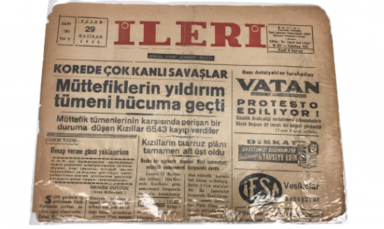 İLERİ GÜNLÜK SİYASİ DEMOKRAT GAZETE 29 HAZİRAN PAZAR 1952 ANTALYA İLERİ GAZETESİ SATIŞ FİYATI 5 KURUŞTUR