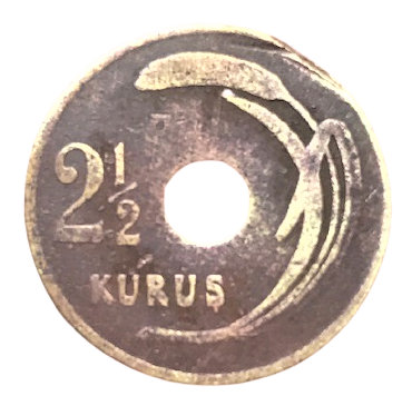 TÜRKİYE CUMHÜRİYETİ PİRİNC 1949 DELİKLİ 2.5 KURUŞ