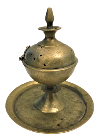 OSMANLI MODELİ KAPAKLI PİRİNC  ALTINDA KÖZ TABLALI ÜZERİ KALEM İŞLEMELİ BUHURDAN 