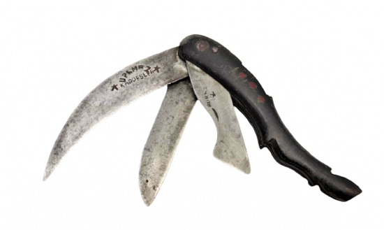 1930 BURSA ÜRKMEZ KARDEŞLER DEN EL YAPIM 3 AGIZLI CELİK DÖGME CAKI BOYNUZ SAP