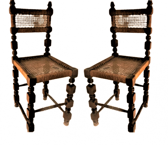 1920 OSMANLI 2 ADET EL ÖRME EGİRME İP İŞİ OTURMA VE DAYANMA YERİ EL TORNA MASİF AHŞAP SANDALYE