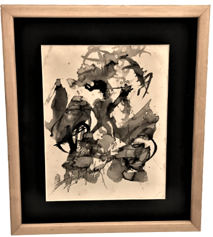 ZEKİ FAİK İZER (1905-1988) İMZALI KARIŞIK TEKNİK KARTON ÜZERİ SİYAH TONLARDA SULU BOYA CALIŞMA  ABSTRACT (SOYUT)  CALIŞMA 