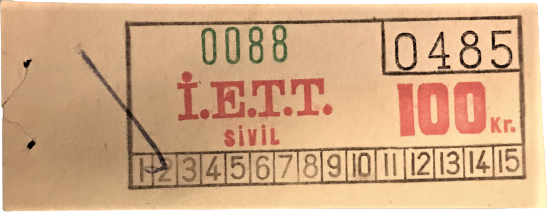 İSTANBUL İETT SİVİL BİLET 0088-0485 SERİ NO 100 KURUŞ 70 Lİ YILLAR 