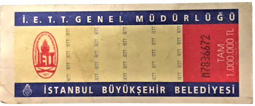 İSTANBUL İETT TAM BİLET M 7836672 SERİ NO 1 000 000 TL 2000 YILLAR 