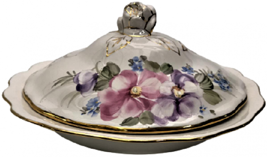 SÜT BEYAZ CİCEKLİ EL YAPIM SÜMERBANK DAMGALI KAPAKLI PORSELEN SAHAN İKRAMLİK LOKUMLUK 