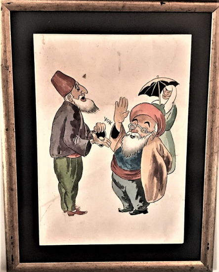 NASRETTİN HOCA ORJİNAL İMZASIZ SULU BOYA ÇERÇEVELİ MİZAHİ ANLATIM SOHBETİN 