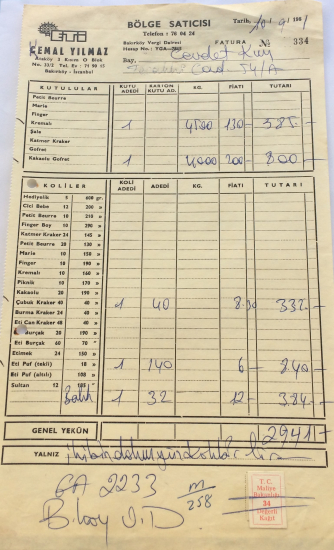 1981 ETİ CEMAL YILMAZ TARAFINDAN KESİLMİŞ FATURA 