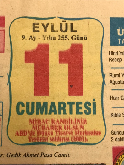 11 EYLÜL CUMARTESİ 2004 TARİHLİ ÜLKÜ TAKVİMİ YAPRAGI