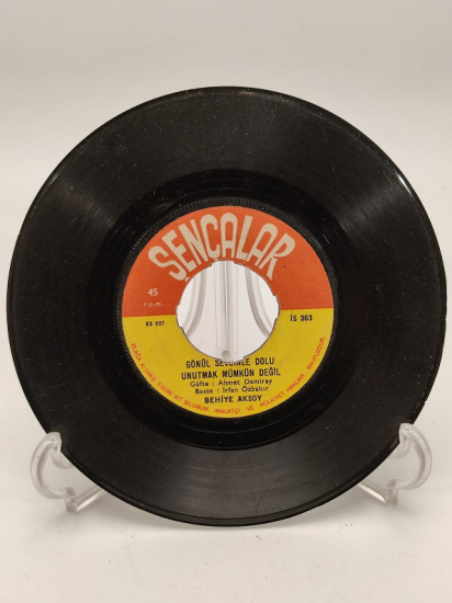 BEHİYE AKSOY GÖNÜL SEVGİNLE DOLU UNUTMAK MÜMKÜN DEĞİL-SENİNLE DÜŞTÜM DİLE 45 LİK YERLİ PLAK