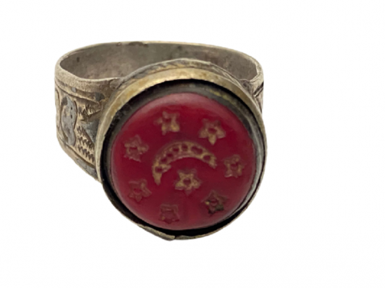 OSMANLI  YÜZÜK TAŞINA AY YILDIZ KAZILI TÜRK SİMGELİ GÜMÜŞ YÜZÜK 