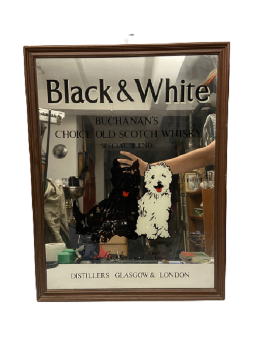 BLACK & WHİTE BUCHANAN'S CHOICE OLD SCOTCH WHISKEY MİRROR ADVERTİSEMENT CAM ALTI AYNALI REKLAM TABELASI  
