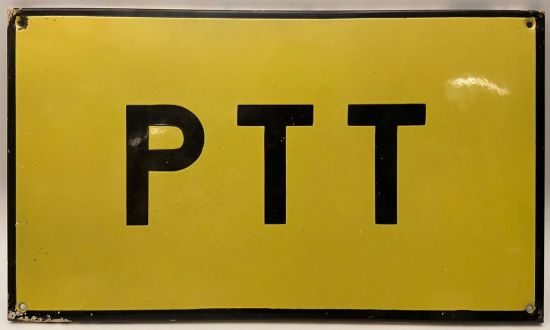 1960 EMAYE SARI SİYAH PTT TABELASI POSTA TELGRAF TELEFON 