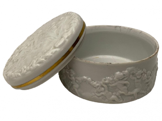 NAPOLİ PORSELEN DAMGALI BEYA PORSELEN KABARTMA İŞLEMELİ PAMUK KUTUSU 