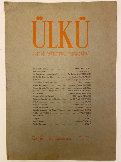 1941 ÜLKÜ MİLLİ KÜLTÜR DERGİSİ 2. SAYI 