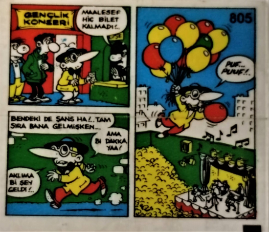  TİPİTİP SAKIZ VE CİKLET İÇERSİNDEN CIKAN YAĞLI KAGIT TÜRÜNDE RENKLİ TİFDRUK BASKI İLE KONULU MİZANSEN KARİKATÜR 