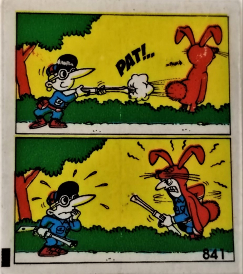  TİPİTİP SAKIZ VE CİKLET İÇERSİNDEN CIKAN YAĞLI KAGIT TÜRÜNDE RENKLİ TİFDRUK BASKI İLE KONULU MİZANSEN KARİKATÜR