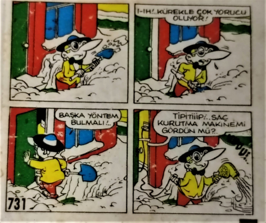  TİPİTİP SAKIZ VE CİKLET İÇERSİNDEN CIKAN YAĞLI KAGIT TÜRÜNDE RENKLİ TİFDRUK BASKI İLE KONULU MİZANSEN KARİKATÜR