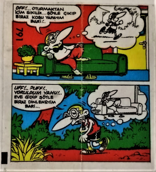  TİPİTİP SAKIZ VE CİKLET İÇERSİNDEN CIKAN YAĞLI KAGIT TÜRÜNDE RENKLİ TİFDRUK BASKI İLE KONULU MİZANSEN KARİKATÜR